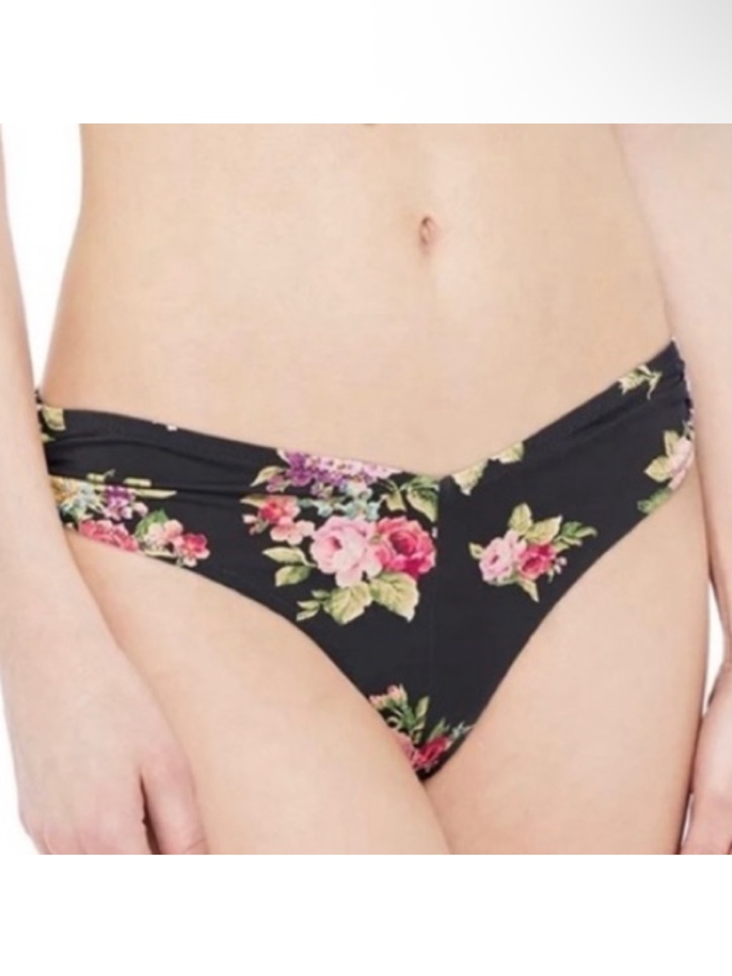Nwt Zimmermann Honour Ruched Tie Bikini Bottom Black Floral Print Size Us 8